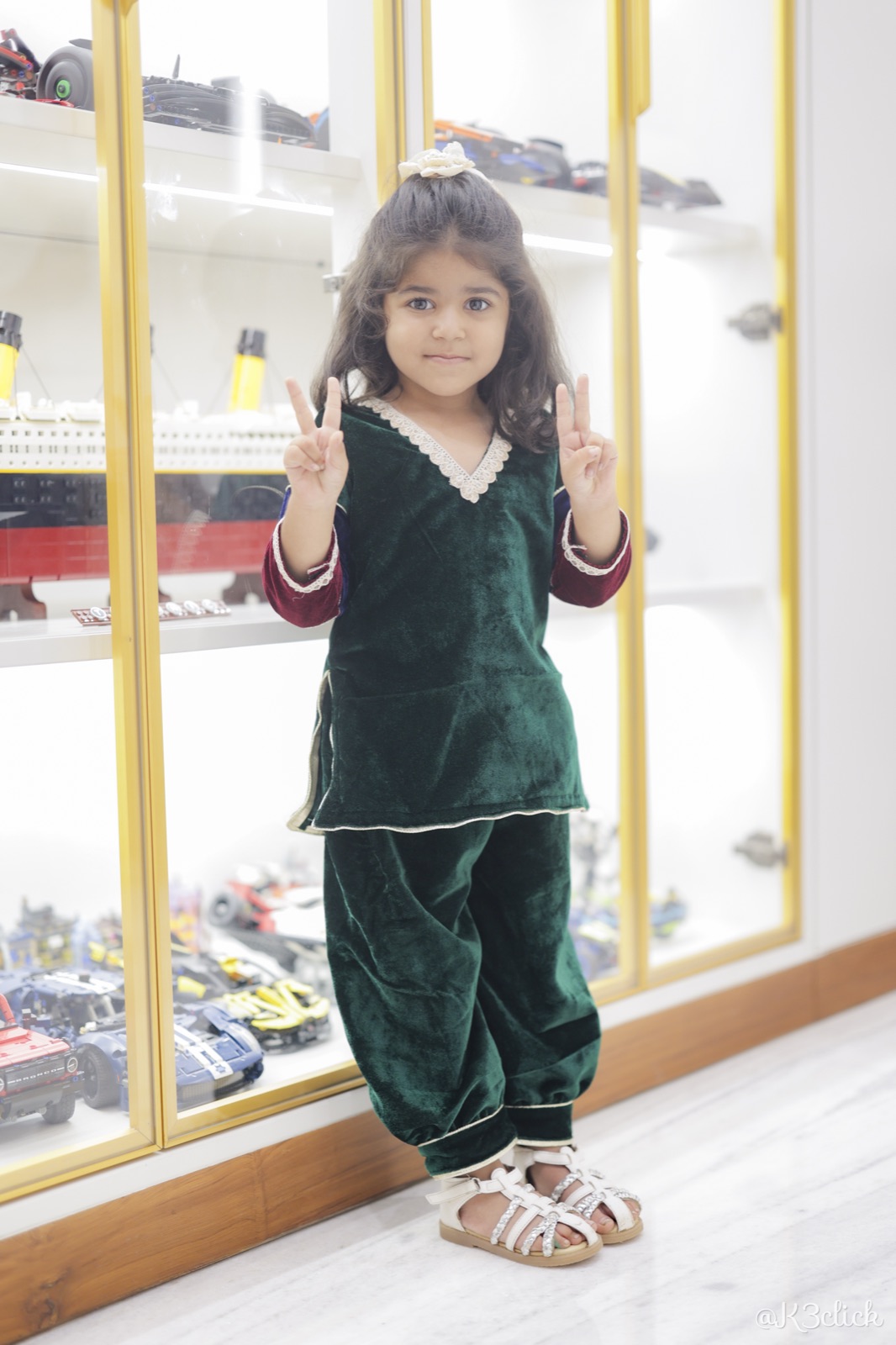 Green velvet top with harem pants